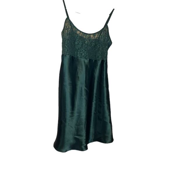 Vintage Victoria’s Secret Deep Green Satin and Lace Neglige Slip Dress S Nighty - Picture 1 of 7